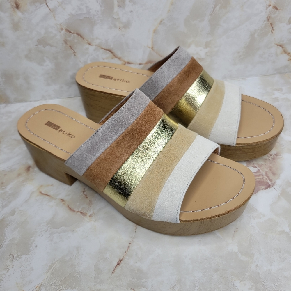 Matiko Striped Suede & Metallic Gold Platform Sandals